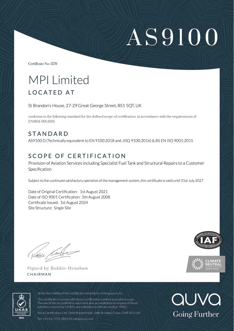 AS9100 / ISO9001 Certificate